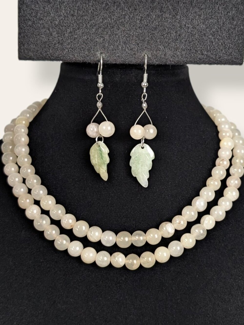 Natural White Nephrite Jade & Green Jadeite Demi Parure - Picture 1 of 9